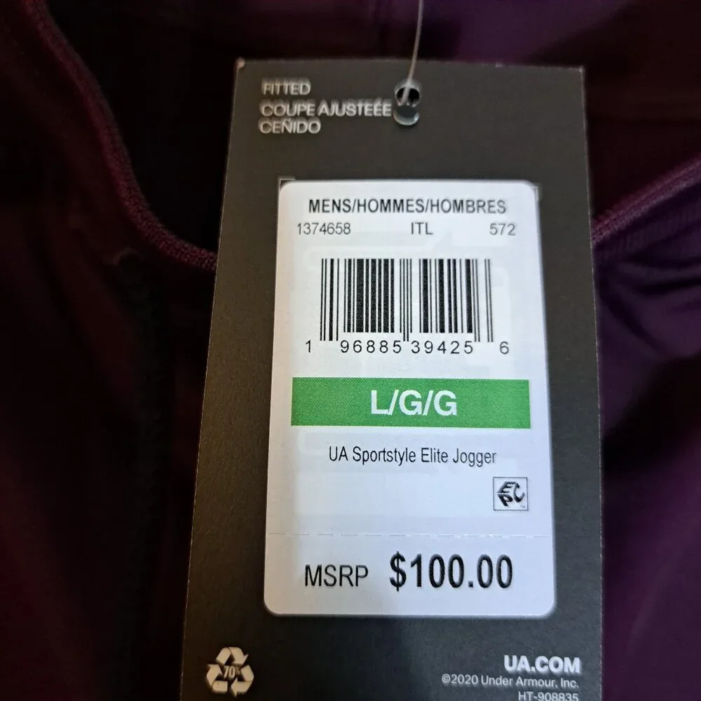 Under Armour Men Large UA Sportstyle Elite Jogger Maroon Purple 1374658 572 - Picture 8 of 14